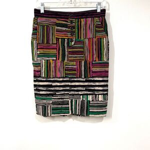 Y2K Anthropologie Womens Odille Artsy Patchwork Velvet Mini Pencil Skirt Size 2